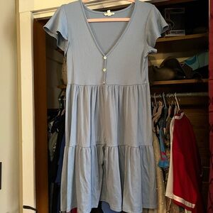 See You Monday Blue Striped Midi Dress